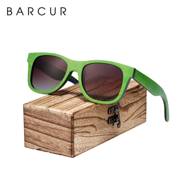 BARCUR Skateboard Wood Sunglasses Eyeglasses Polarized for Men/WomenWood Sunglasses Skateboard Real Sunglasses With Box Free 6