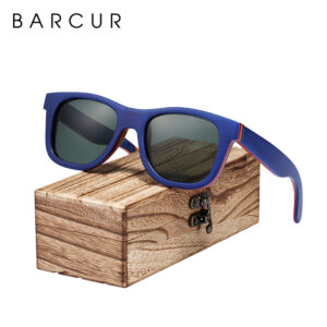 BARCUR Skateboard Wood Sunglasses, Polarized for Men/Women Real Sunglasses With Box Free